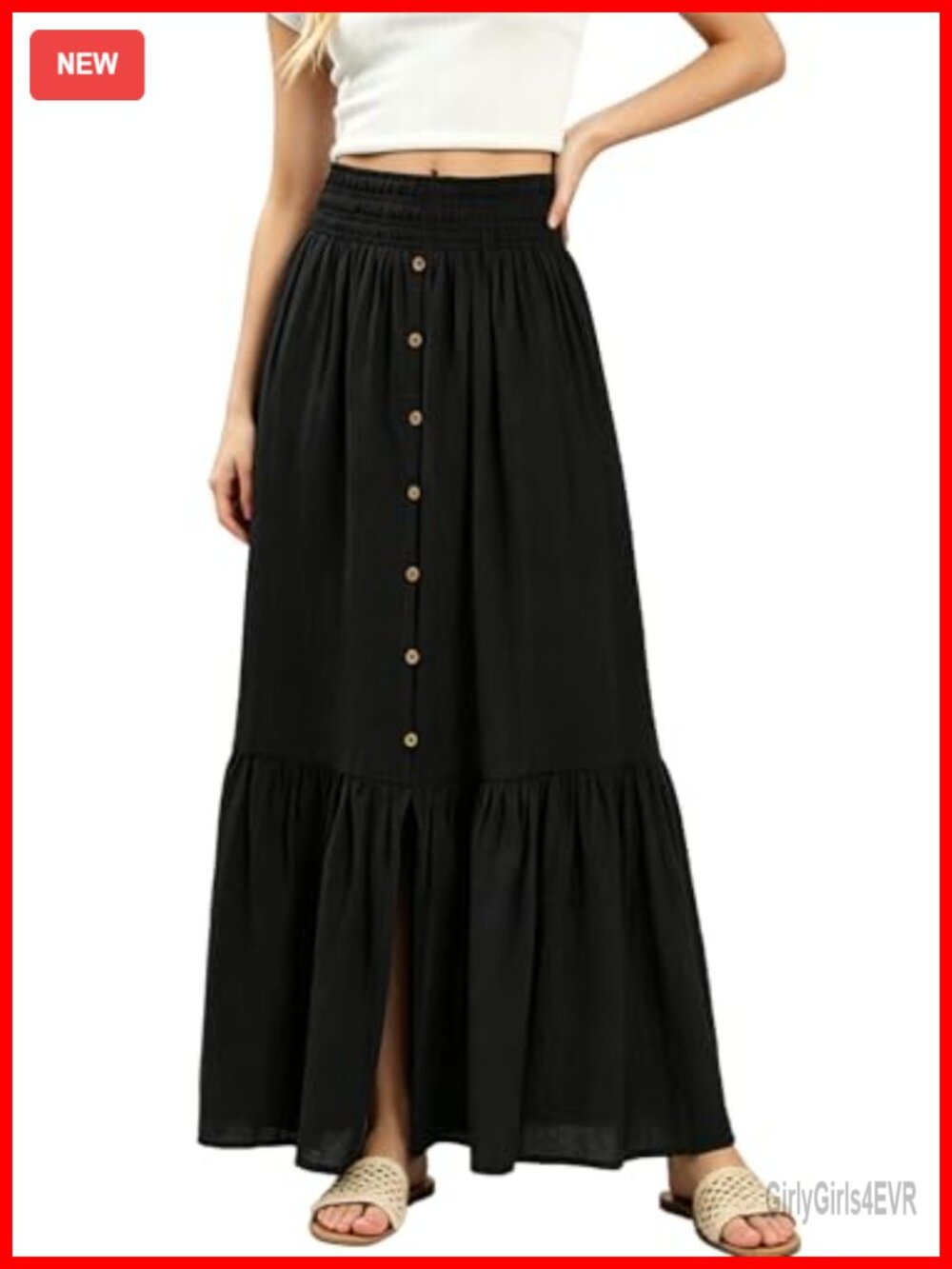 Smocked Waist Tiered Maxi Skirt with Pockets